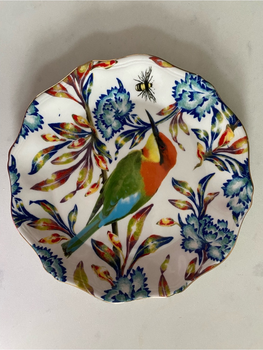 Anthropologie Multicolor Bird Motif Decorative Plate